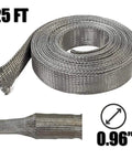 Beefy Heavy Duty 1.5 Inch Flat Tinned Copper Braid Sleeving For EMI RFI Shielding Flexible Wire Mesh 0.96 Inch Diameter 25 Feet Long