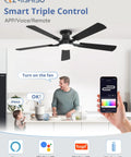 Sleek 52 Inch Smart Ceiling Fan With RGB Smart Lighting And Wifi Voice Control Compatible With Alexa in a modern kitchen setting.