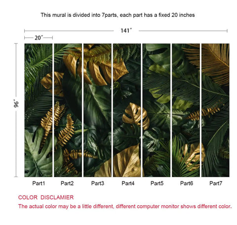 Island Vibe Tropical Jungle Banana Leaf Wall Mural For Living Room Not Peel And Stick 7 Panel Wallpaper Set 141 By 96 Inches