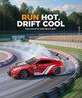 Crazy Fast 1 To 20 Scale RC Drift Car With LED Lights 4WD Remote Control Vehicle on track drifting.