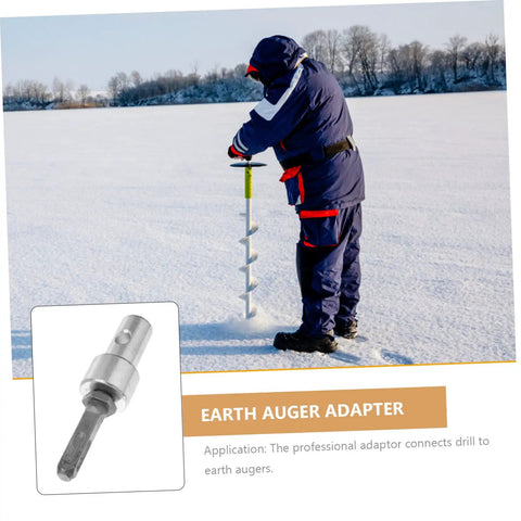 Person using All In One Drill Chuck Adapter For Rotary Hammer And Keyless Bit Converter with earth auger in snowy field.