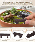 Miniature Bench Set Resin Faux Wood Six Piece for Crafts Micro Landscape Dollhouse and Fairy Garden Accessories 2.20 Inch