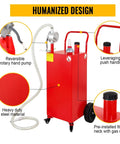 35 Gallon Gas Caddy With Manual Transfer Pump On Wheels For Cars, Boats, Mowers, And ATVs Heavy Duty Steel Fuel Tank With Weather Resistant Construction Portable Red