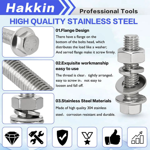 Beast Mode 360 Piece M5 M6 M8 304 Stainless Steel Metric Flange Bolt and Nut Assortment Kit with Hex Bolts Flat Lock Spring Washers and Full Thread Screws for Any Rig, detailed view of flange design.