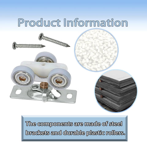H530 Sliding Pocket Door Roller Assembly 2 Pack with Top Hanger, metal base, nylon wheels, and installation components