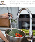 Chrome Pull-Down Kitchen Faucet With Two-Function Sprayer, Single Hole Mount, washing vegetables in a strainer, 17-Inch Tall Spout