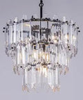 Modern Black 7 Light Crystal Chandelier With 3 Tiers for Dining Room, dazzling multi-faceted crystals refracting light