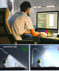 User working with Home Office Desk Lamp With Clamp, Remote And Gesture Sensing, Monitor Light Bar, adjustable light demo.