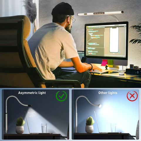 User working with Home Office Desk Lamp With Clamp, Remote And Gesture Sensing, Monitor Light Bar, adjustable light demo.