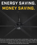 Heavy Duty 12 Ft Industrial Ceiling Fan With Six Blades And Whisper Quiet Gearless Direct Drive Motor Sharp Stealth Black Finish for warehouses