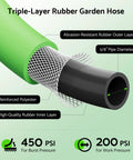 Lightweight Rubber Garden Hose Ten Feet Five Eighths Inch With Aluminum Fittings Kink Free Three Layer Construction For Flexibility And Durability Two Hundred PSI Working Pressure Easy Coil And Store Great For Lawn Garden And Yard Watering cutaway showing 5/8 inch hose layers