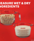 4 Cup Glass Measuring Cup For Baking And Cooking With Easy To Read Ounces And Milliliters, showing dry and wet ingredients