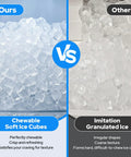 Comparison of chewable soft ice cubes from the Portable Countertop Nugget Ice Maker versus imitation granulated ice.