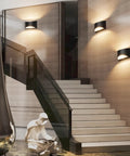 Dope Black Modern LED Wall Sconce Set of 2 Hardwired Indoor Up and Down Wall Mount Lights on staircase wall