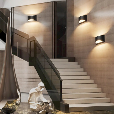 Dope Black Modern LED Wall Sconce Set of 2 Hardwired Indoor Up and Down Wall Mount Lights on staircase wall