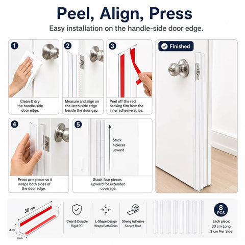 Step-by-step installation guide for Doggo Approved Door Frame Guards Eight Pack Clear L Shaped Edge Protectors.