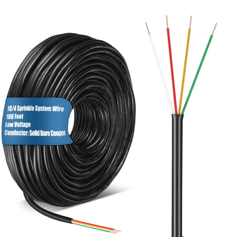 Coiled Pro Grade Sprinkler System Wire 18 Gauge Irrigation Cable with visible colored conductors, 100 ft length, UV resistant PVC jacket