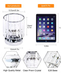 2 Pack Mini Semi Flush Mount Ceiling Lights With Clear Shade next to iPad, crystal design, dimensions labeled 5.3in diameter, 5.1in height.