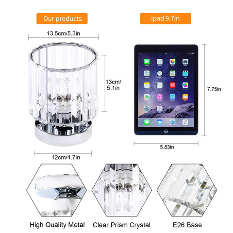 2 Pack Mini Semi Flush Mount Ceiling Lights With Clear Shade next to iPad, crystal design, dimensions labeled 5.3in diameter, 5.1in height.