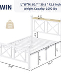 Next Level Twin White Bed Frame With Headboard And Footboard Featuring Built In Rgb Led Lights App Controlled dimensions and weight details.