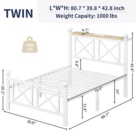 Next Level Twin White Bed Frame With Headboard And Footboard Featuring Built In Rgb Led Lights App Controlled dimensions and weight details.