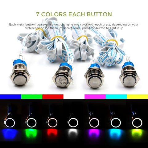 Escape Room LED Button Set With 7 Color Lights Color Password Trigger To Unlock A 12V Magnet Lock Audio Feedback close-up