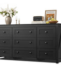 Top Shelf 9 Drawer Farmhouse TV Stand With Badass Storage Space And Rustic Barn Accents Built For Chill Living Rooms Holds Big Screens Up To 70 Inches In Sleek Black, featuring deep drawers and stylish decor.