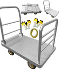 2IN1 48x24 Platform Truck Cart 2650lbs Heavy Duty Flatbed Dolly With Detachable Rear Guardrail Swivel Casters shown with gloves and bungee cord