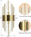 Modern Gold Crystal Wall Sconces Two Pack 2 Light Brass Glass Wall Light Fixtures dimensions and titanium brass finish details