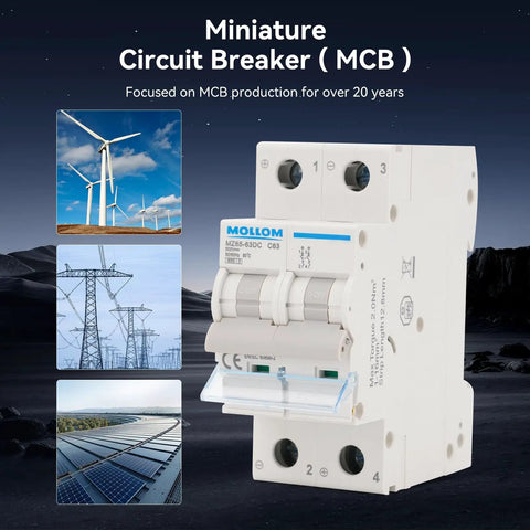 Two Pole DC Miniature Circuit Breaker 500V 25A C25 Thermal Magnetic Trip mounted with industry visuals