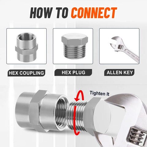 20 Pcs 304 Stainless Steel Hex Pipe Plug Fittings Kit With 1/8 In, 1/4 In, 3/8 In, 1/2 In, 3/4 In NPT Male Threaded Plugs installation guide.