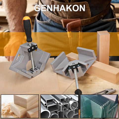 2 Pack Corner Clamps For Woodworking Premium 90 Degree Right Angle Clamps Adjustable Swing Jaw Aluminum Frame shown in use