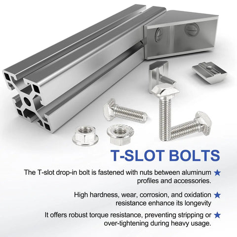 Tough Built M8 X 25Mm Drop In Hammer Head T Slot Bolts With Hex Flange Nuts And T Bolt Studs Ready For 40 Series Aluminum Extrusion Profiles Easy Slide Assembly 16 Piece Kit on aluminum profiles with hardware.