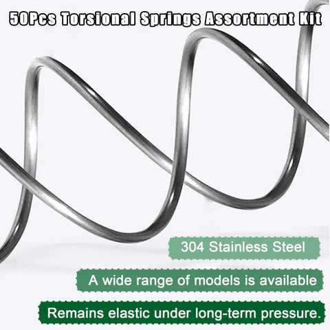 Ruibapa 50-piece torsion springs assortment kit, 304 stainless steel, 15 sizes for DIY home repairs