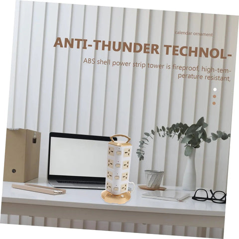 Heavy Hitter Power Strip With Quick Juice USB Ports And No Hassle Surge Guard For Your Home Office Setup on a desk.