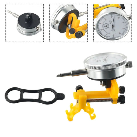 Pro Bike Wheel Truing Stand And Rim Adjustment Tool, Easy Bicycle Wheel Repair Kit showcasing tool, dial gauge, and spacer.