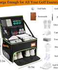 Double Layer Golf Trunk Organizer With Shoe Compartment And Waterproof Storage, 3 Main Compartments, Black and Green