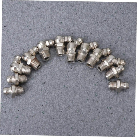 Assorted fittings from the 45 Piece Grease Fitting Kit With Angle And Straight Fittings For Bearings And Marine Use Pro Grade Steel