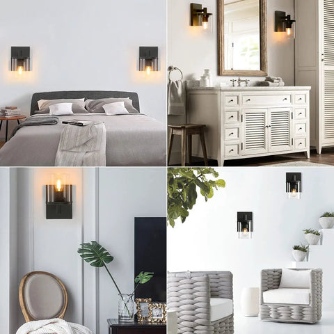 One Light Vintage Wall Sconce Hardwired Vanity Light With Clear Glass Shade And Metal Base Industrial Style For Bedroom Hallway Kitchen Bathroom Dope Accent For Modern Homes installed in various modern home interiors.