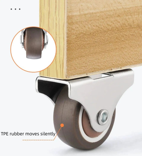 Set Of 8 1 Inch Fixed Caster Wheels With Screws Low Profile Non Marking Silent Mini Casters For Cart Brown Easy Glide shown.