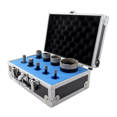 Diamond Core Drill Bits Set 6/8/10/16/19/25/32/51mm Hole Saw Kit With 10mm Diamond Finger Milling Bit 9 Piece Pro Grade Heavy Duty