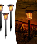 Lit Glass Solar Torch Lights Outdoor Waterproof Flickering Flame Tiki Torches with Modular Design, 3 Pack for gardens and pathways.