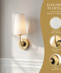 Gold Fabric Shade Wall Sconce Set of 2 - Modern 1-Light Hardwired Brass Wall Lamps with Brushed Gold Finish and Black Back Plate for Bedroom, Hallway, Living Room, and Bathroom - Luxe Urban Glow, with premium linen shade and aged brass finish.
