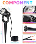 All In One Low Voltage Landscape Lighting Kit component details of RGBW LED light dimensions and features with wire