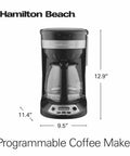 12 Cup Programmable Drip Coffee Maker With Auto Pause And Pour Glass Carafe Regular And Bold Brew Options Black With Stainless Accents Wake Up Ready Coffee Easy Touch Timer Fast First Cup front view