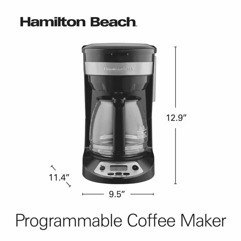 12 Cup Programmable Drip Coffee Maker With Auto Pause And Pour Glass Carafe Regular And Bold Brew Options Black With Stainless Accents Wake Up Ready Coffee Easy Touch Timer Fast First Cup front view