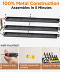 Adjustable 3 Tier Metal Spice Rack Organizer showing 100% metal construction, assembly instructions for wall mounting.