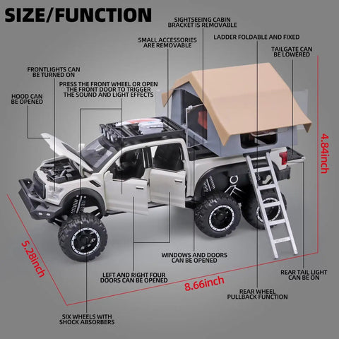 F150 Diecast Pickup Truck For Kids Ages 4-8 With Sightseeing Cabin Pull Back Car With Light And Sound Durable Zinc Alloy And ABS Details