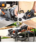 Hardcore Mini Circular Saw Kickin Up Smooth Cuts With 5.8 Amp Motor And 3500 RPM Speed features durable metal handle and laser guide