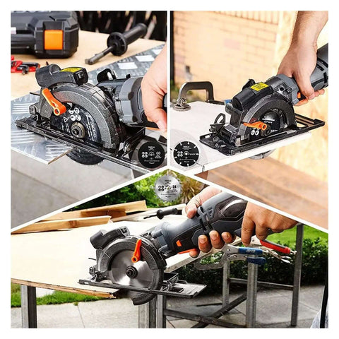 Hardcore Mini Circular Saw Kickin Up Smooth Cuts With 5.8 Amp Motor And 3500 RPM Speed features durable metal handle and laser guide